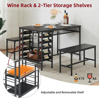 Set da pranzo Garvee per 4 persone con portabottiglie, spazio di archiviazione, metallo e legno, salvaspazio, robusto, stanze piccole