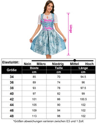 Garvee Dirndl da donna in jacquard, abito tradizionale midi, 3 pezzi, per l'Oktoberfest, blu, taglia 34