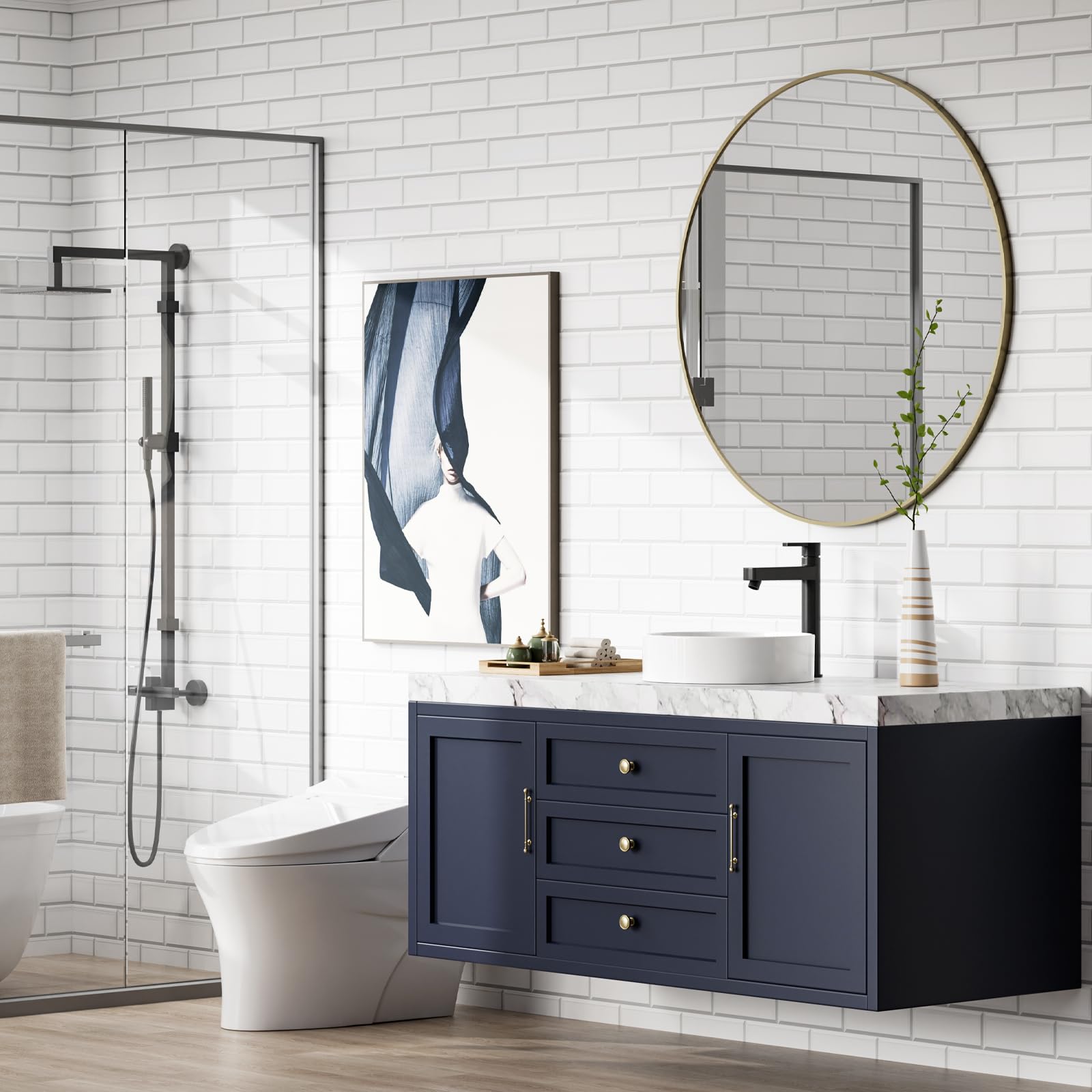 Lavabo rotondo Garvee 18x18" in ceramica bianca moderna smaltata antigraffio per bagno e bar