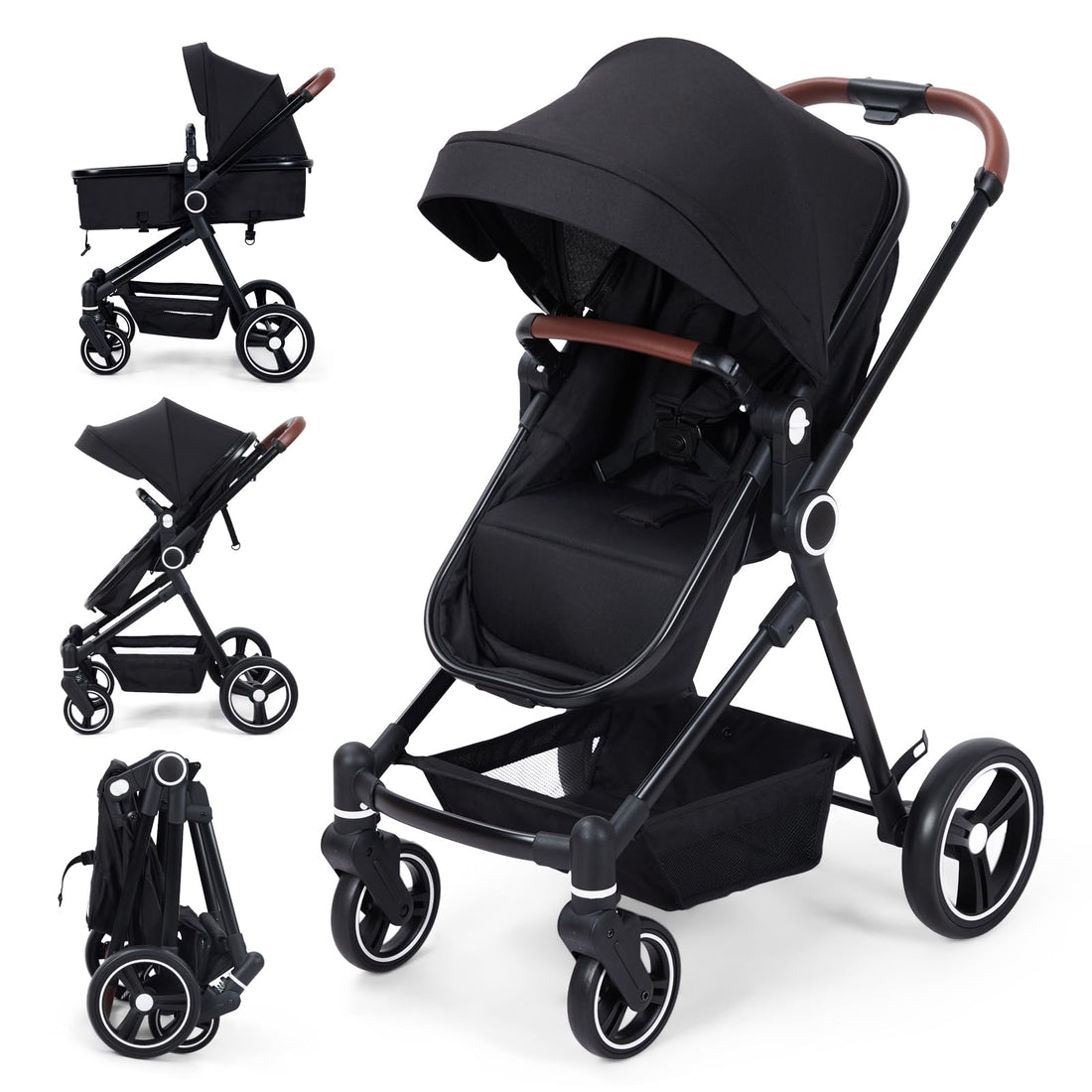 Garvee Cochecito Baby 2 en 1 Ultracompactta Ligero Reversible Aluminio Negro Para Recién Nacido Hasta 3 Años Paseos Urbanos