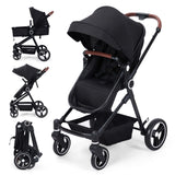 Garvee Cochecito Baby 2 en 1 Ultracompactta Ligero Reversible Aluminio Negro Para Recién Nacido Hasta 3 Años Paseos Urbanos - negro