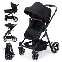Garvee Cochecito Baby 2 en 1 Ultracompactta Ligero Reversible Aluminio Negro Para Recién Nacido Hasta 3 Años Paseos Urbanos