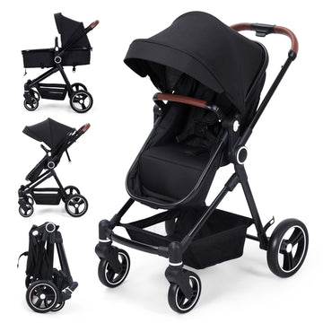 Garvee Cochecito Baby 2 en 1 Ultracompactta Ligero Reversible Aluminio Negro Para Recién Nacido Hasta 3 Años Paseos Urbanos
