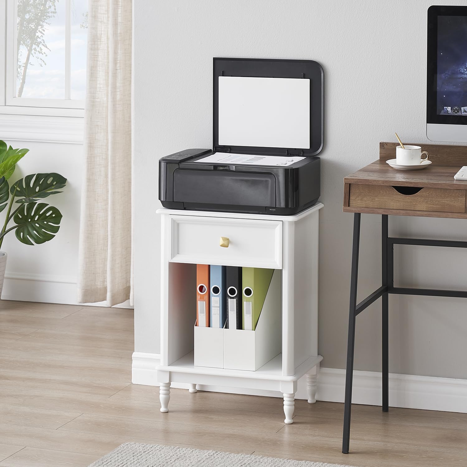 Garvee Set 2 Tavolini Ausiliari Bianchi in MDF con Cassetto e Ripiano, Ideali per Soggiorno e Camera, Design Compatto e Funzionale, Facili da Montare