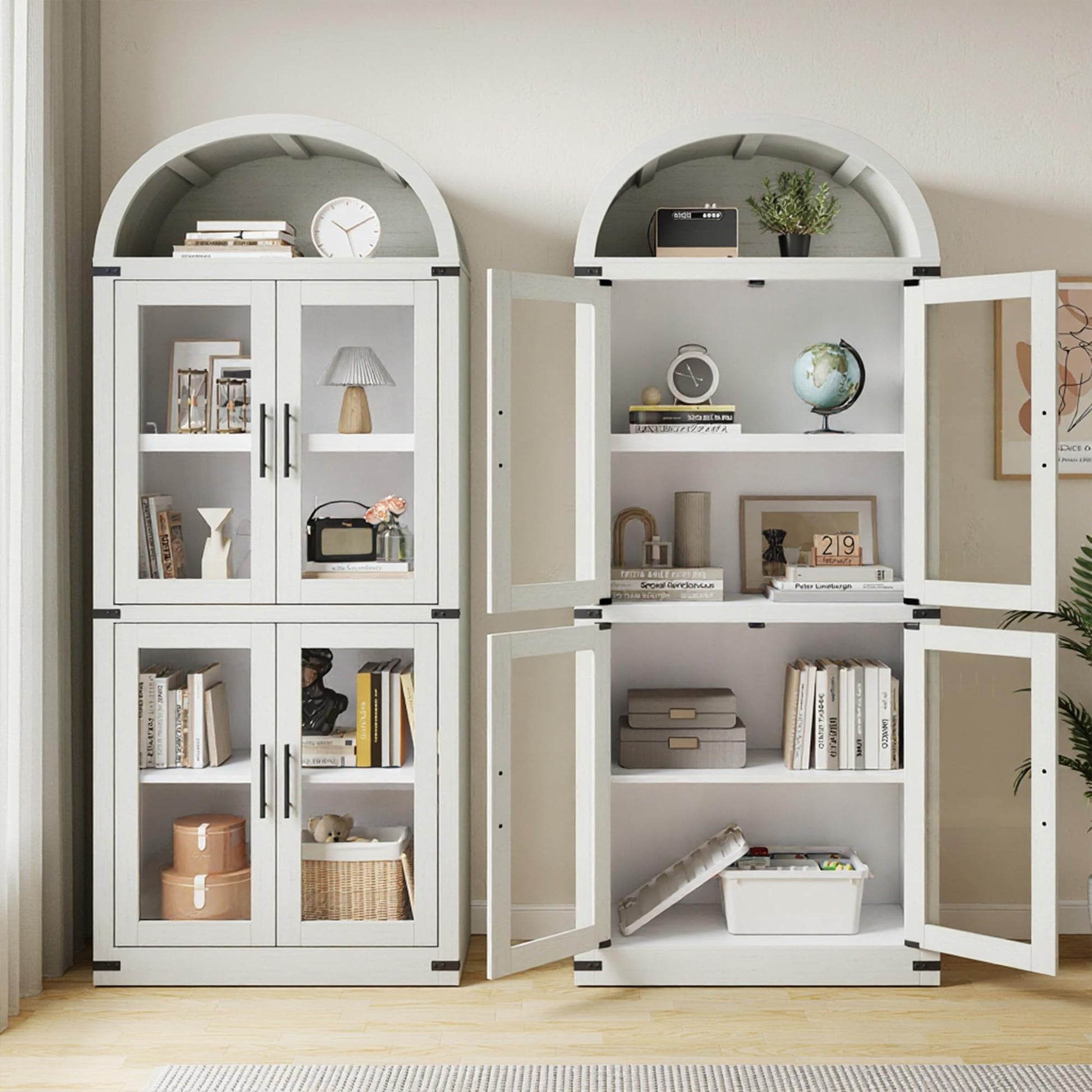 Libreria ad arco Garvee in stile rustico con ante per soggiorno e ufficio, 180 cm in legno, angoli in metallo, profondità 40 cm, robusta, eleganza moderna