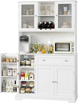 Mobile dispensa da cucina Garvee alto 180 cm con ampi cassetti, indipendente, stile fattoria, finitura in legno bianco, per soggiorno e sala da pranzo