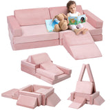 Divano modulare per bambini Garvee, 12 pezzi, versatile, in morbida schiuma, con fodera lavabile, colore: verde acqua, rosa, sala giochi - Rosa
