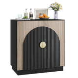 Mobile buffet Garvee Mid-Century Modern con design scanalato, ante ad arco, ripiani regolabili, nero-marrone per sala da pranzo e soggiorno, modulare, PB+MDF