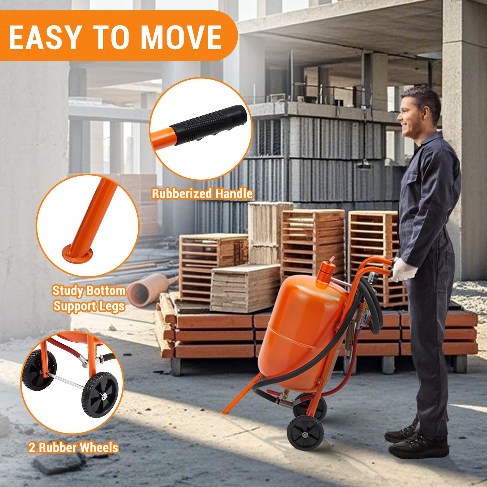 Sabbiatrice Garvee 20 Galloni per Festa del Papà: 4 Ugelli Ceramica, Separatore Olio-Acqua, Mobile con Ruote 6", Tubo 8 Piedi, Acciaio, Rimozione Ruggine 60-110 PSI