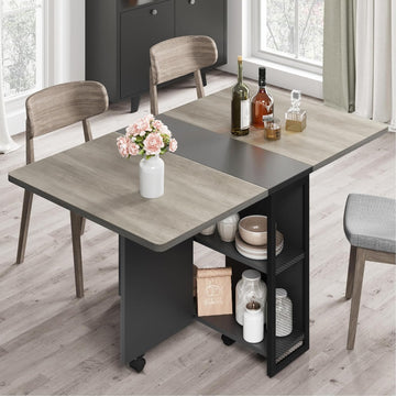 Tavolo da pranzo pieghevole Garvee Carlo Grey con 6 ruote e ripiano a 2 livelli per piccoli spazi 50,1"P x 31,4"L x 29,5"A