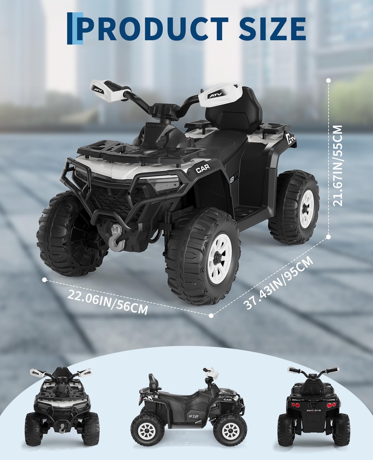 Quad elettrico per bambini Garvee 12V, colore argento, con telecomando, musica a LED per guida fuoristrada, dai 3 anni in su