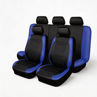 GARVEE Set Coprisedili Auto Universali 9 Pezzi in Pelle PU Nero e Blu con Cuciture, per Sedili Anteriori e Posteriori, Berlina, SUV e Pickup