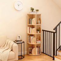 Libreria girevole a 4 ripiani Garvee in legno massello - Scaffale girevole a 360° per bambini e adulti, Ø39 cm, H129 cm, legno naturale