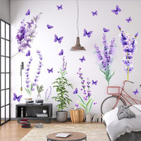 Garvee 2 fogli/set adesivi murali viola lavanda rimovibili a getto d'inchiostro per la decorazione del soggiorno, materiale in PVC, facili da usare, autoadesivi, superficie liscia