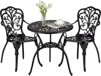 Set da bistrot da esterno Garvee da 3 pezzi, in alluminio, resistente alle intemperie, antiruggine, con foro per ombrellone, mobili da giardino per balcone, nero