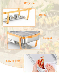 Garvee set da 6 piatti rettangolari da 8 litri per scaldare il buffet, in acciaio inox, oro, per feste e banchetti