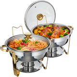 Garvee Set 2 Piatti Riscaldanti Rotondi 5 QT Acciaio Inox Oro per Buffet, Feste e Ristoranti