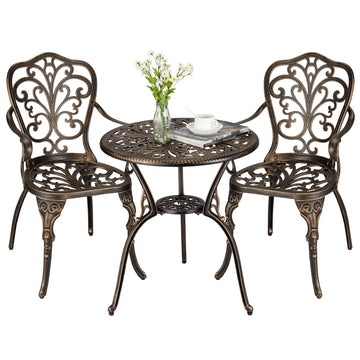 Set da esterno Garvee da 3 pezzi in alluminio pressofuso con foro per ombrellone per giardino, balcone, terrazza, finitura in ottone retrò, robusto ed elegante