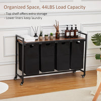 Garvee Cesto portabiancheria con 4 tasche rimovibili, ruote, ripiano per bagno e camera da letto, tessuto Oxford, struttura robusta, 174 l, grigio