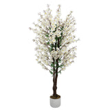 Garvee Albero Artificiale Wintersweet 5ft Con Fiori Di Prugno Bianchi, Vaso Bianco Elegante, Per Soggiorno E Ufficio, Realistico E Duraturo - Bianco
