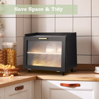 Garvee Contenitore Pane a Doppio Strato con Finestra, Grande Capacità, Bamboo Resistente, Chiusura Magnetica, Nero e Oro, Cucina Moderna
