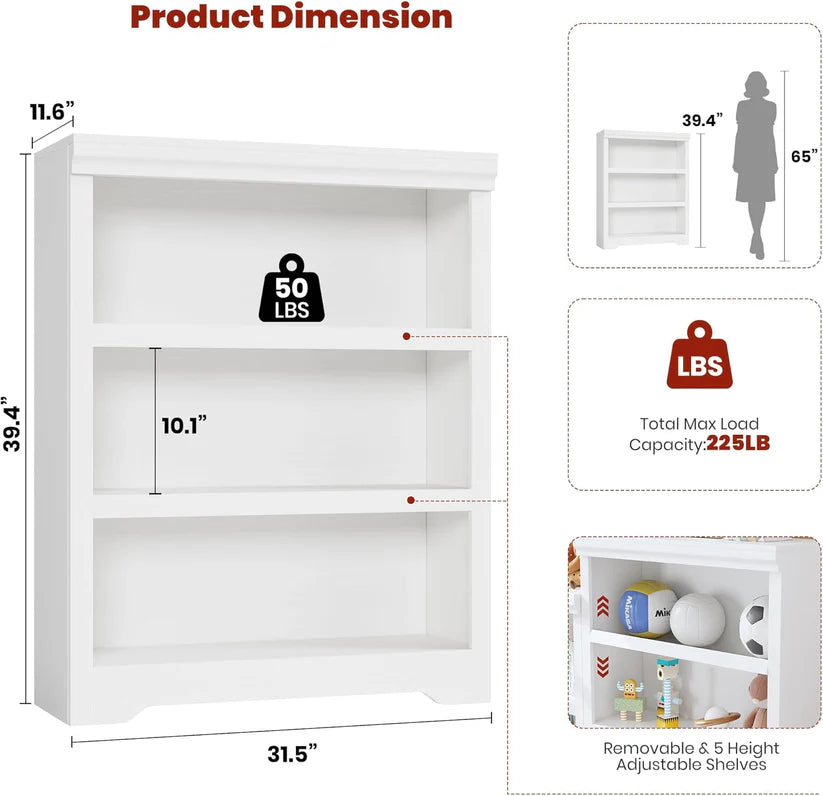 Garvee Libreria Rustica Alta 190,5 cm, 2-6 Ripiani Regolabili, MDF Robusto, Elegante, Anti-Ribaltamento, Soggiorno e Ufficio, Bianco