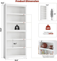 Garvee Libreria Rustica Alta 190,5 cm con 2-6 Ripiani Regolabili, MDF Robusta, Design Elegante, Anti-Ribaltamento per Soggiorno e Studio, Bianco
