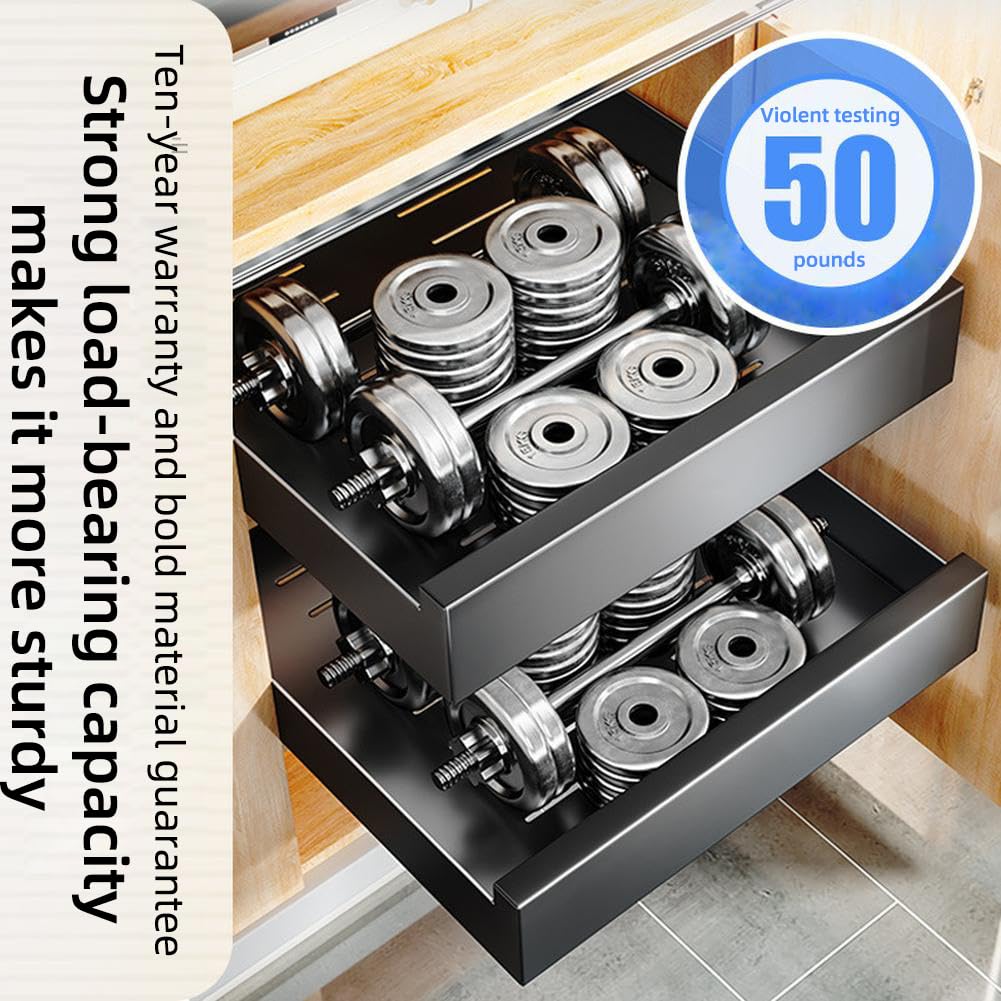 Organizzatore estensibile per mobili da cucina Garvee in acciaio al carbonio, largo 25 cm, per cucina e bagno, silenzioso, autoadesivo, capacità di carico di 55 libbre