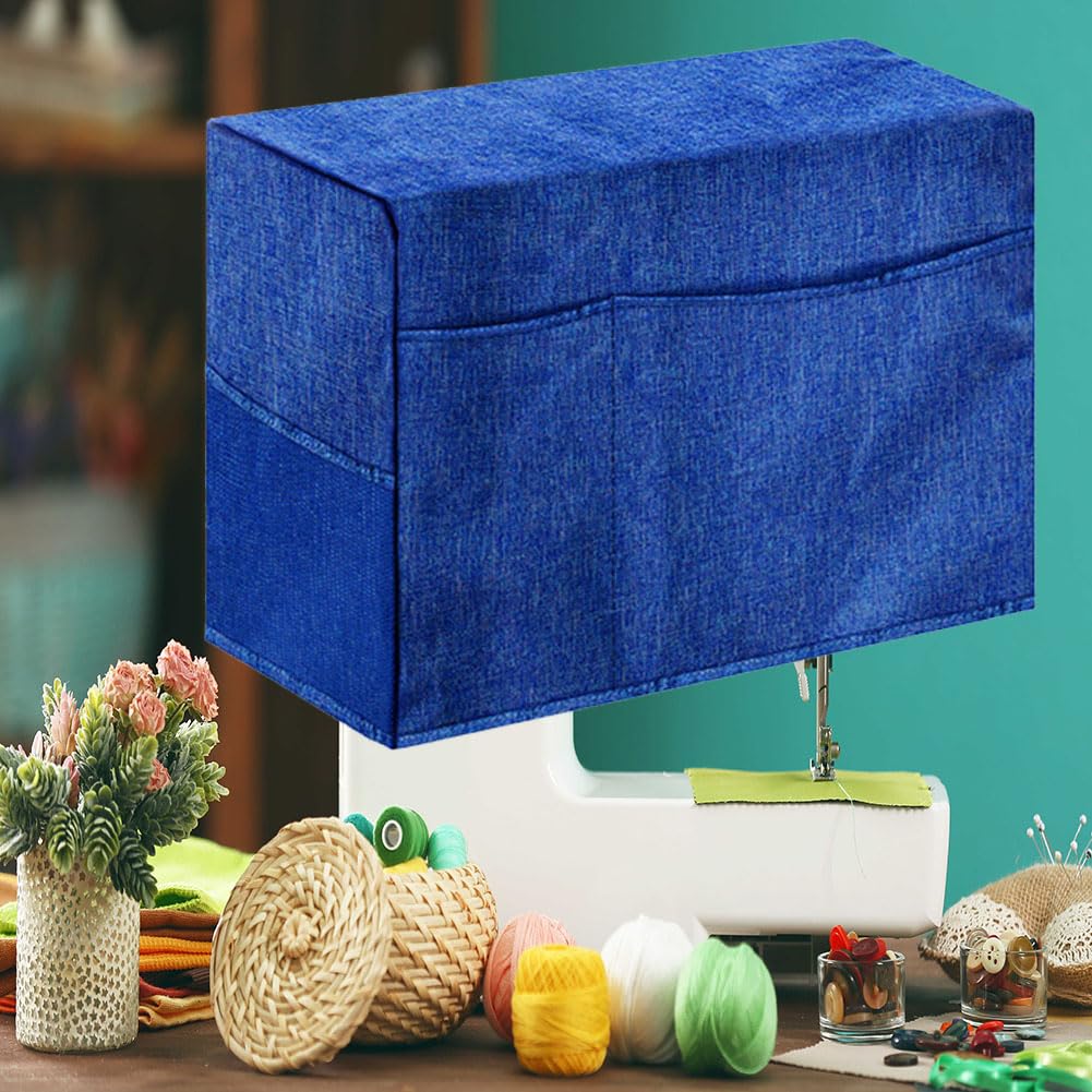 Garvee Copertura per macchina da cucire con tasche portaoggetti, pieghevole, antipolvere, tessuto Oxford, blu, per stanza da cucito