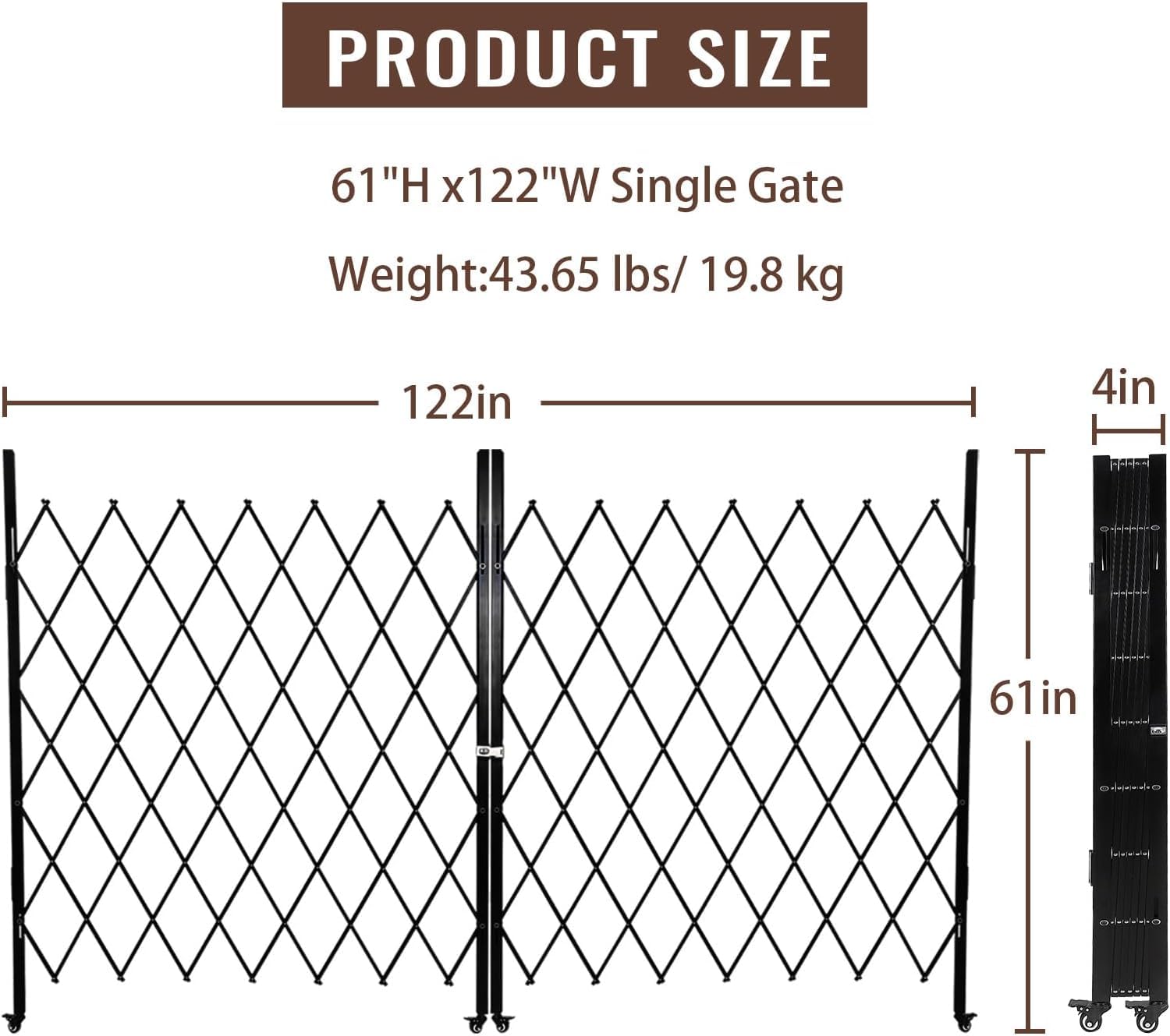 Cancello di sicurezza pieghevole doppio Garvee 61"x122" in acciaio con rulli a 360° per cortili e garage Robusto e flessibile