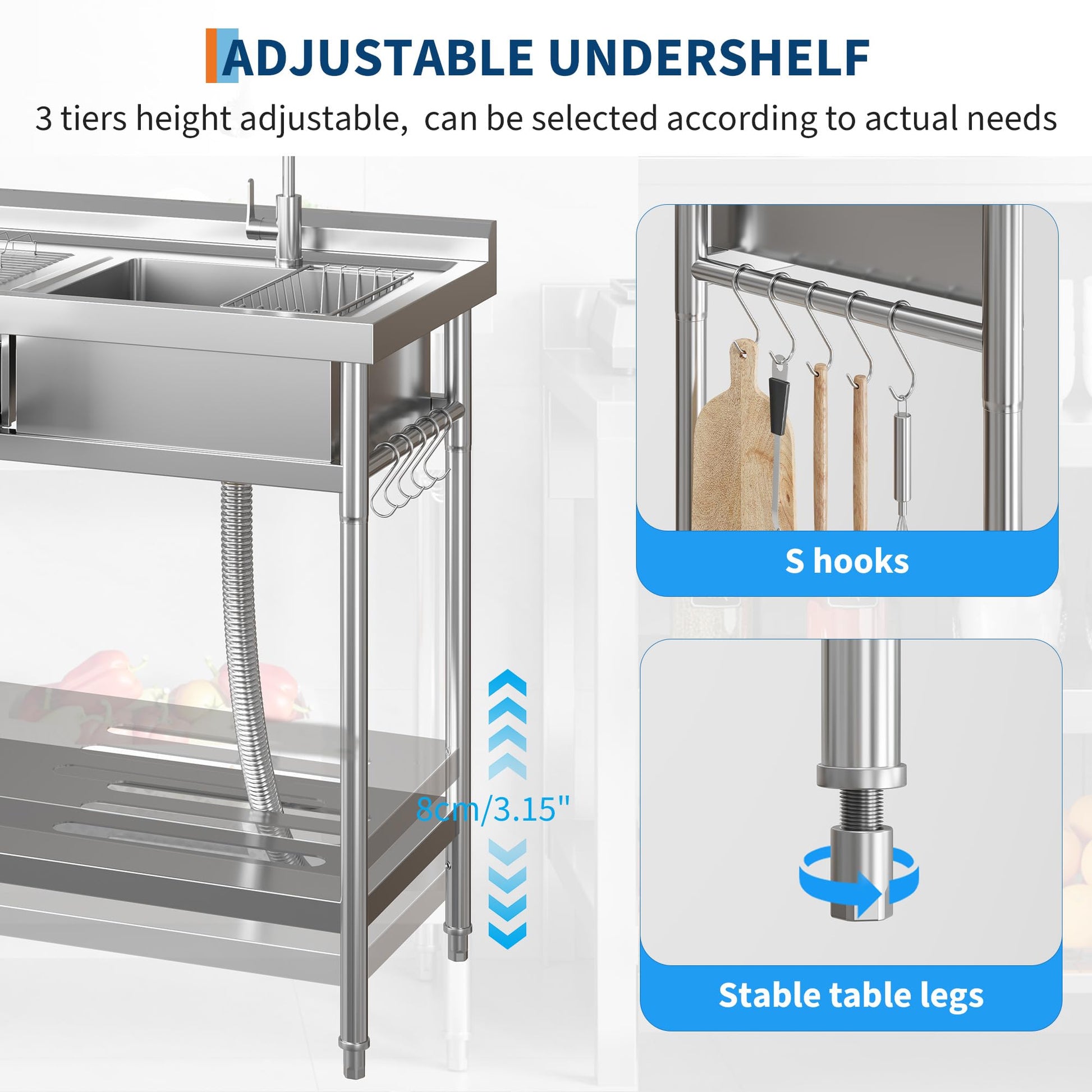 Lavello di servizio in acciaio inossidabile Garvee con 1 vasca, rubinetto caldo/freddo, asse da lavaggio integrata per lavanderia e garage, indipendente, acciaio inossidabile argento
