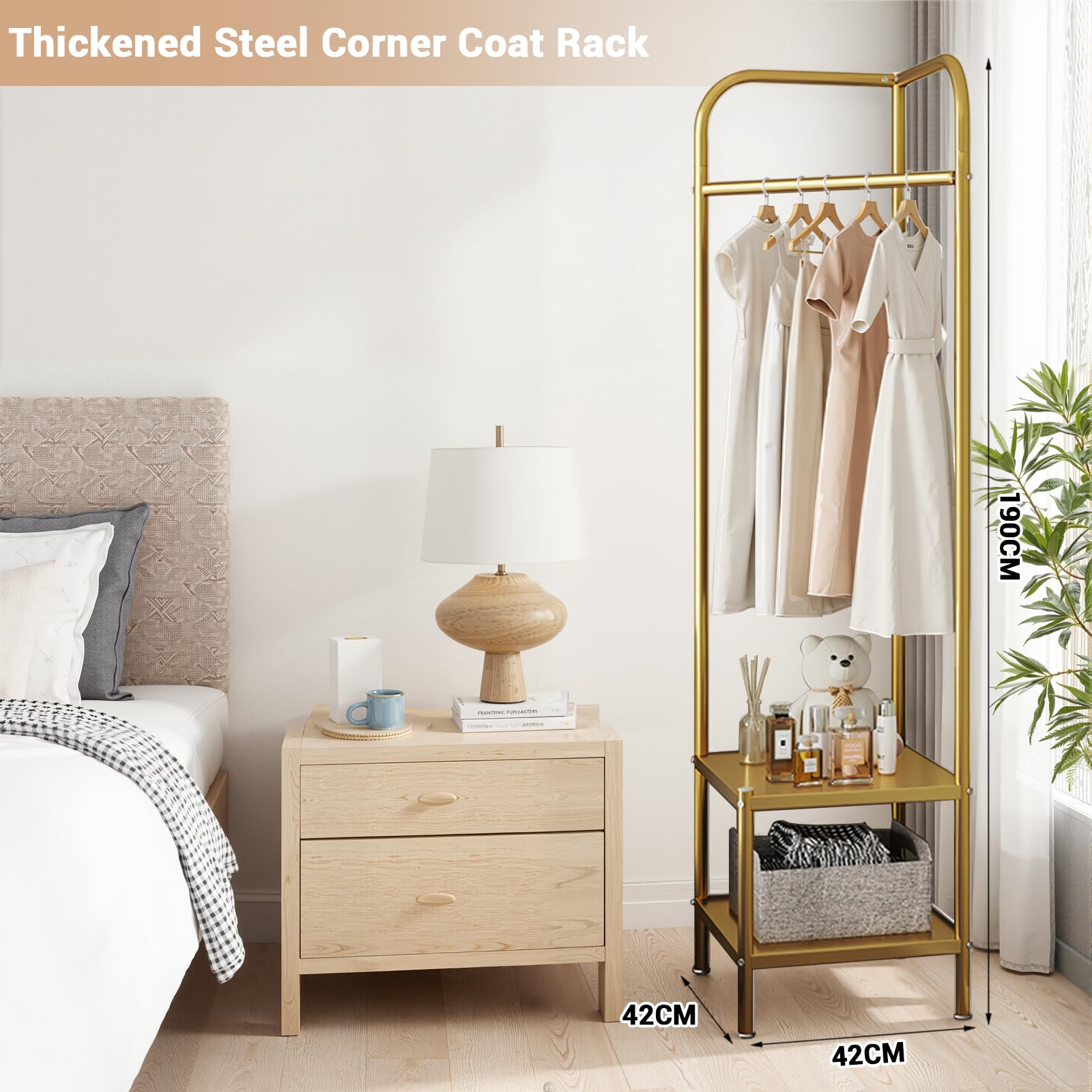 Appendiabiti Angolare Garvee, in metallo con ripiani per corridoio e soggiorno, antiruggine, salvaspazio, design moderno