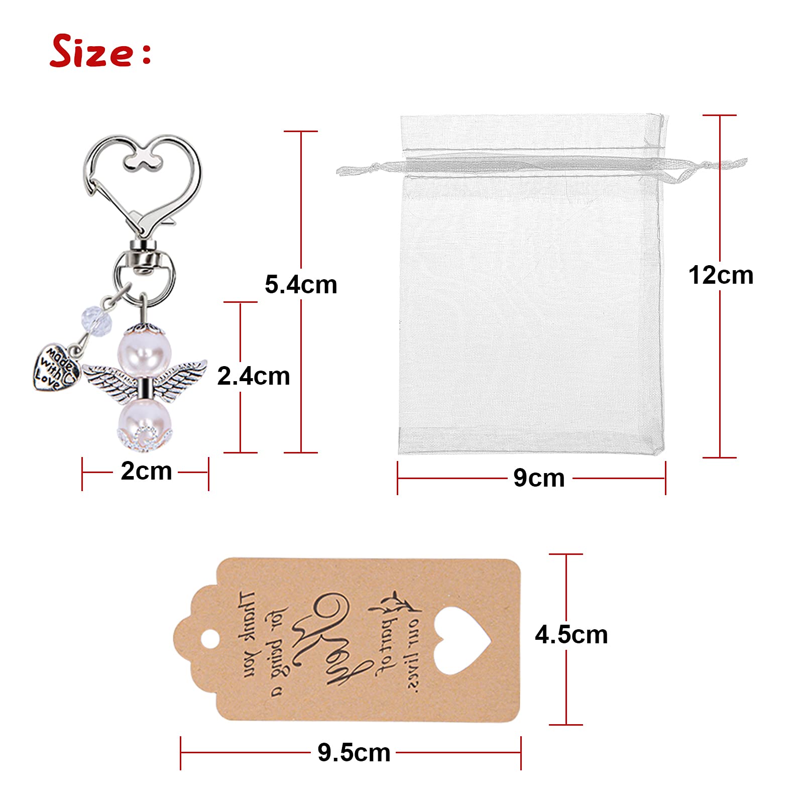 Garvee Lotto 20 Portachiavi Angelo Custode con Perline - Regali Matrimonio e Battesimo - Lega di Zinco Resistente - Rosa Chiaro - Borsa Organza - Feste e Natale