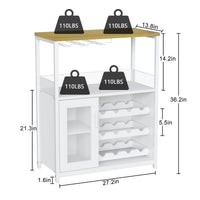 Mobile bar per vino Garvee, 3 ripiani con portabottiglie rimovibile per cucina e bar, 69,1 cm L x 35,1 cm P x 91,9 cm A, bianco, robusto MDF e ferro