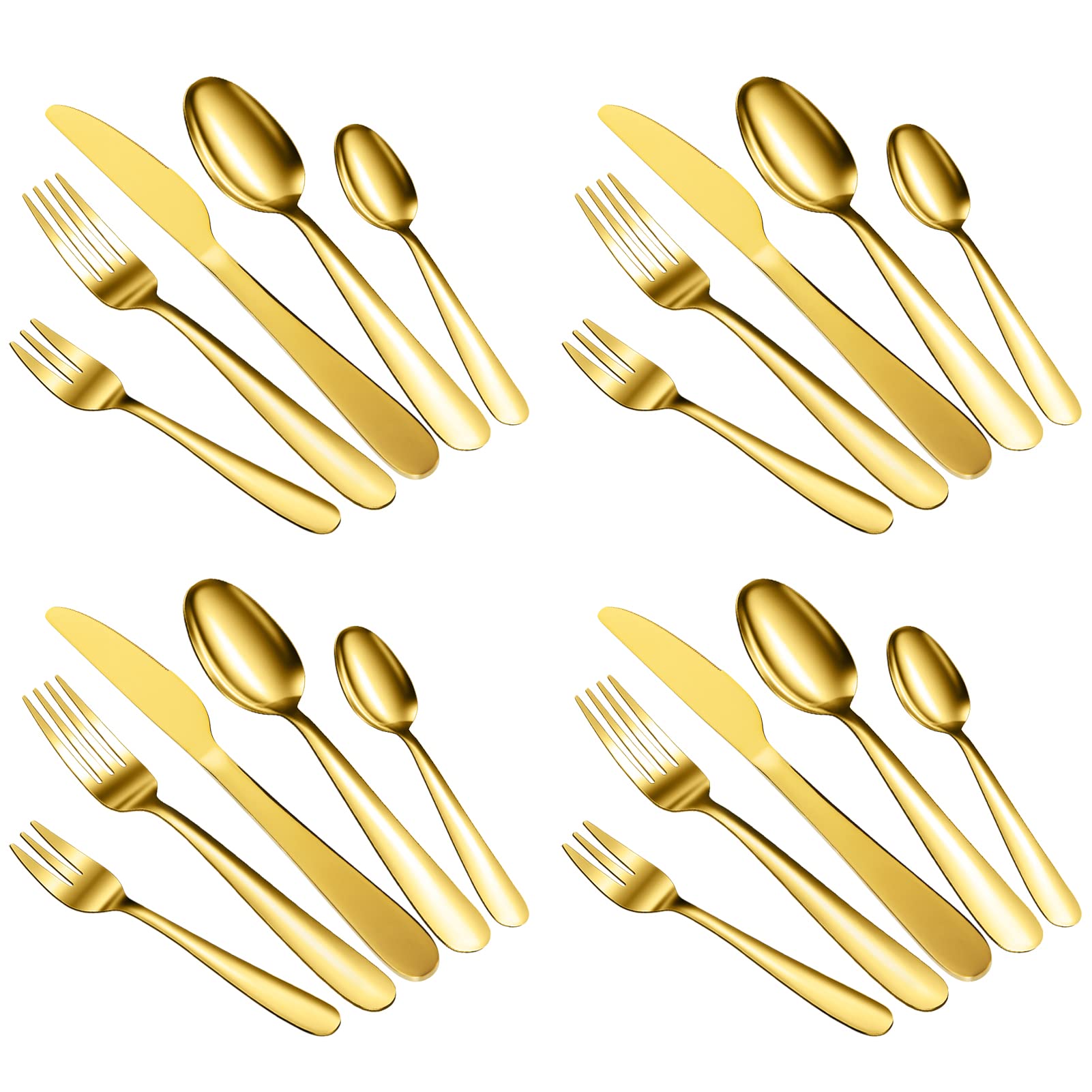 Set di posate Garvee in acciaio inossidabile da 60 pezzi per 12 persone, color oro, lucidato a specchio, robusto
