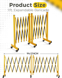 Barriera di sicurezza in metallo Garvee, estensibile, pieghevole, da 9 piedi, con ruote, in acciaio verniciato a polvere, per cantieri edili e magazzini, mobile, nera