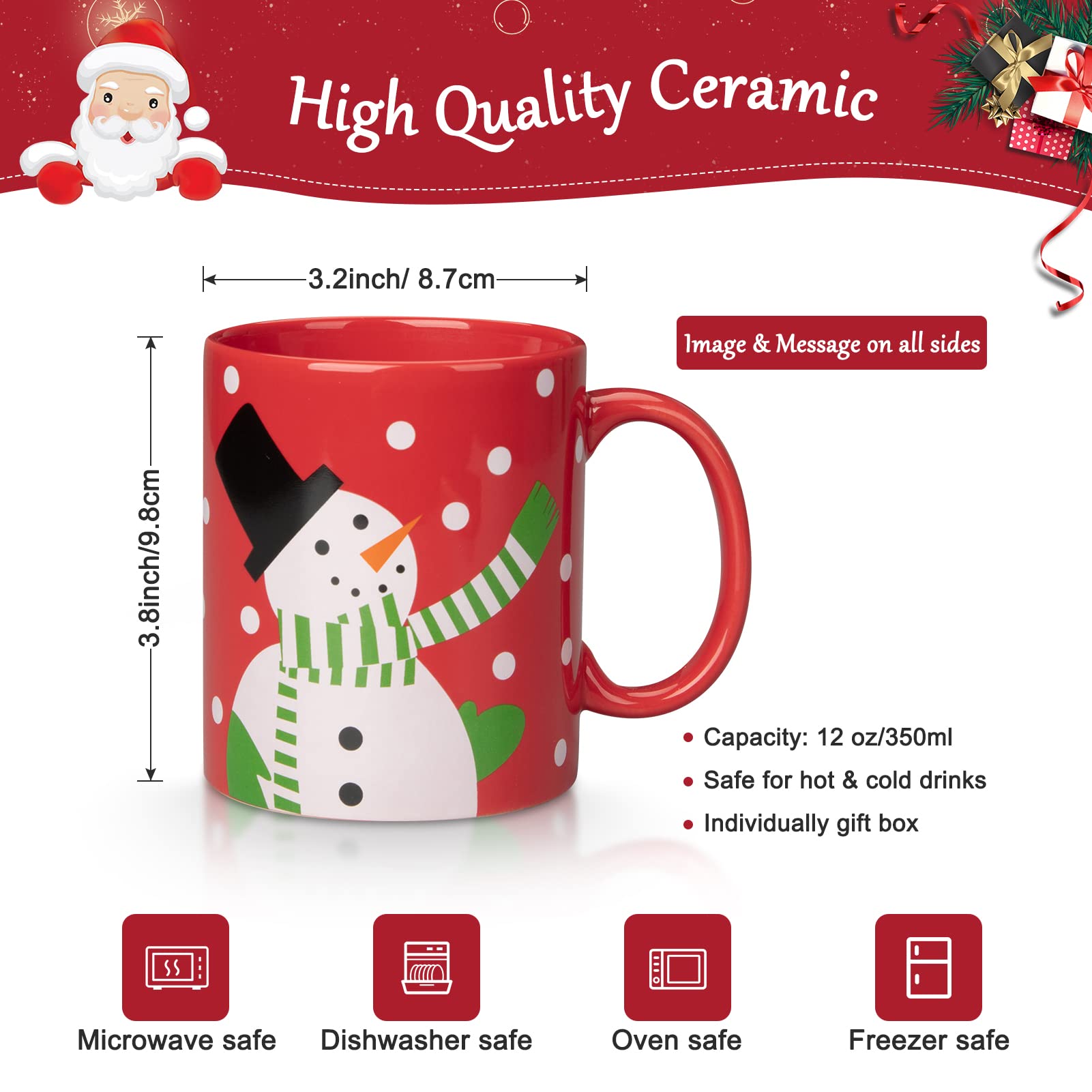 Set di 2 tazze natalizie Garvee, pupazzo di neve e pinguino, 340 ml, in ceramica, adatte al microonde e alla lavastoviglie, confezione regalo, scena festiva