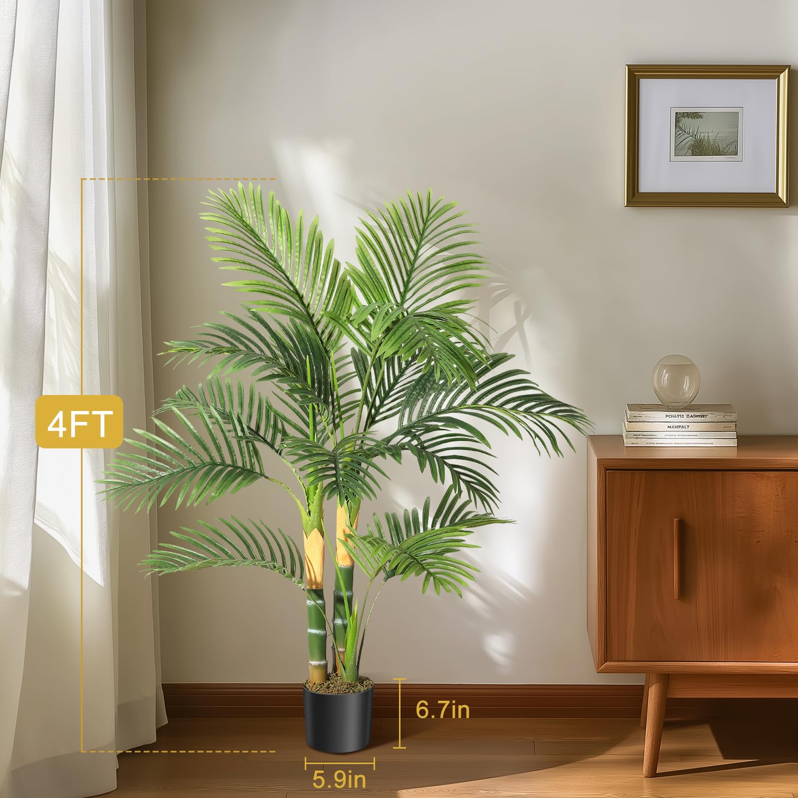 Palma artificiale Garvee Golden Cane da 4 piedi, pianta tropicale realistica, foglie regolabili, materiale PVC e PE, base stabile, decorazione per interni ed esterni