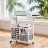 Garvee Carrello Mobile per Manualità con 30 Portarrolli Vinile, Telaio in Ferro Resistente, Ruote 360° Bloccabili, Bianco, Ufficio e Sala Hobby