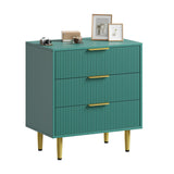 Cassettiera scanalata Garvee con 3 cassetti, MDF, maniglie e piedini in metallo, verde, design moderno, protezione antiribaltamento per camera da letto e corridoio - verde