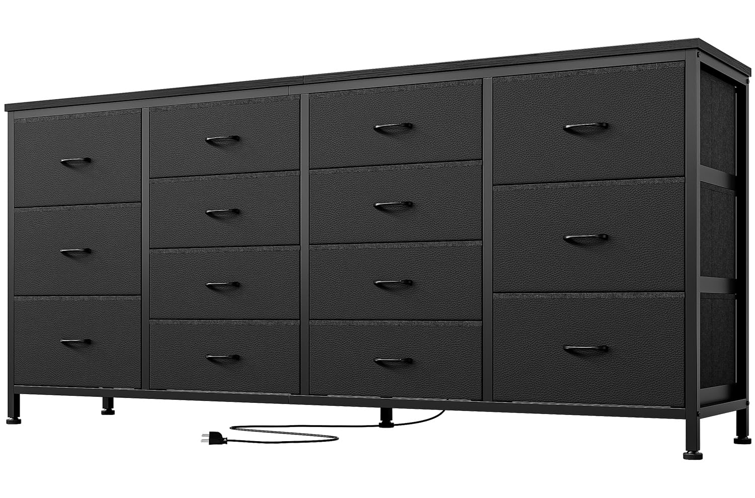 Mobile TV nero Garvee da 63" con 14 cassetti, prese di corrente, rivestimento in tessuto per soggiorno e camera da letto