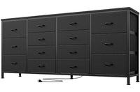 Mobile TV nero Garvee da 63" con 14 cassetti, prese di corrente, rivestimento in tessuto per soggiorno e camera da letto