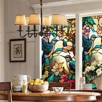 Garvee Pellicola per Finestra Retro PVC Hummingbird Flower, Privacy Non Adhesive, Stained Glass, Vinile Eco-Friendly, 45x100cm, Bagno e Decorazioni