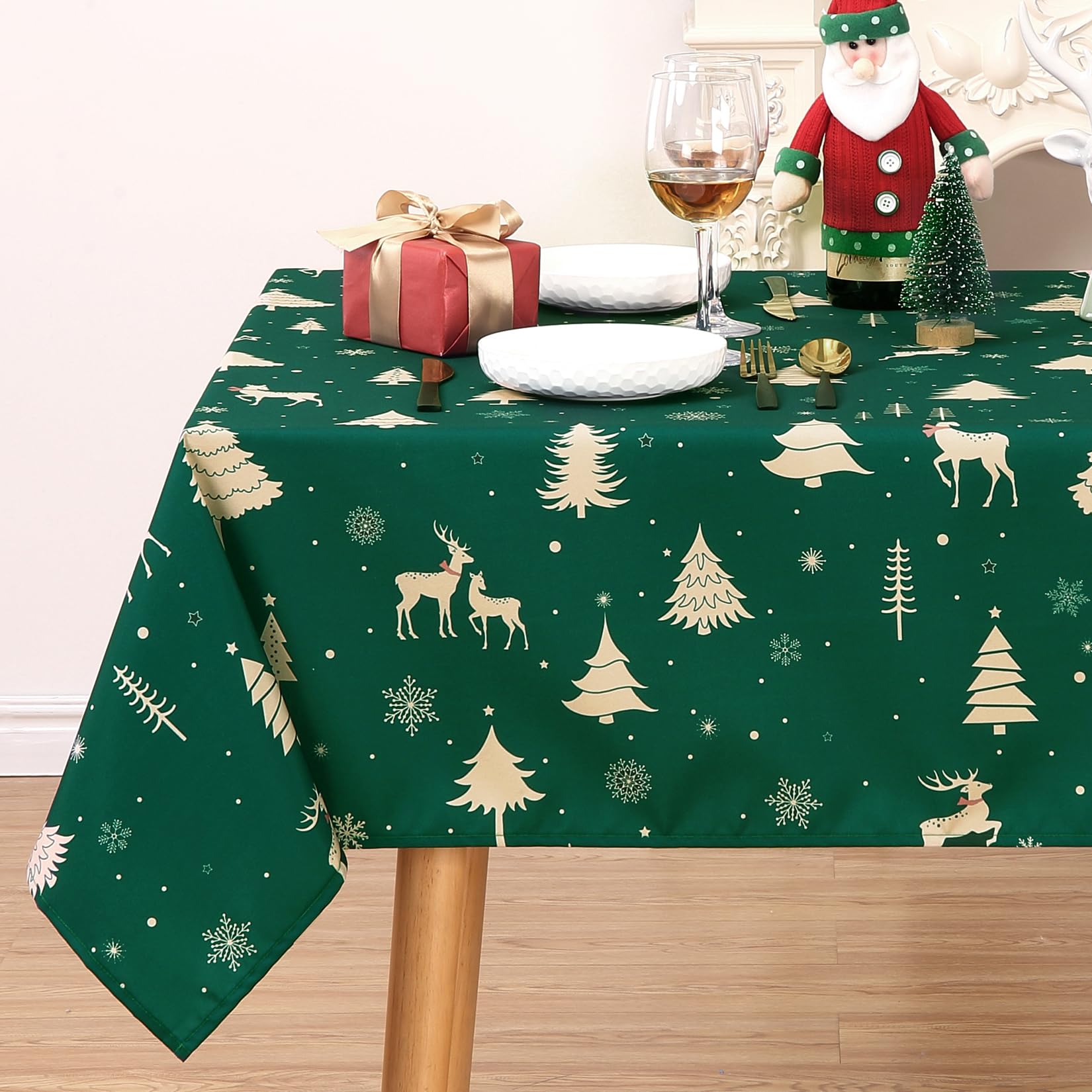 Garvee Tovaglia Natalizia Lavabile con Stampa Cervo Impermeabile Resistente Poliestere 180gsm 137x200cm Verde per Tavolo da Cucina e Feste