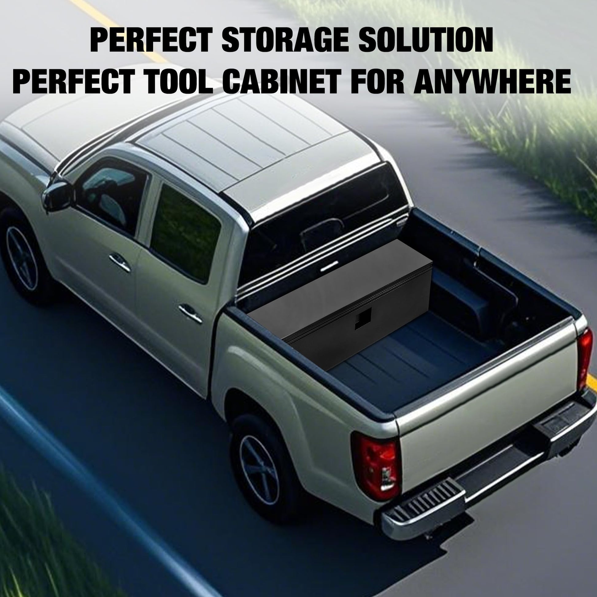 Cassetta portautensili per camion in acciaio nero Garvee, coperchio pneumatico in acciaio calibro 12, rimorchio resistente alle intemperie, 48x15x15 pollici