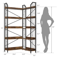 Scaffale angolare Garvee da 72" Libreria industriale a forma di L a 5 ripiani in MDF, metallo, soggiorno, camera da letto, nero