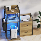 Garvee Mobile Archivio 2 Cassetti con Ripiani Porta Stampante Grande LED RGB Presa di Corrente Legno FSC Metallo Ufficio Casa - Colore Legno