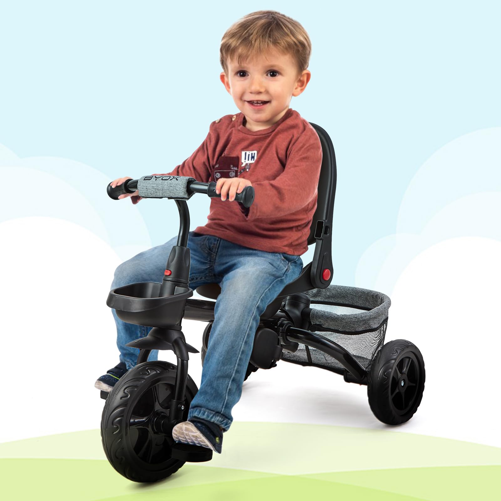 Triciclo per bambini Garvee scalabile 6 in 1, bicicletta per bambini con sedile reversibile per sole e pedali, grigio, da 10 mesi a 5 anni