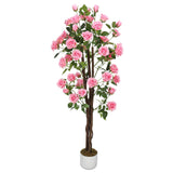 Garvee Albero di Rose Artificiali Rosa/Bianco 75-150cm Fiori Realistici Tronco in Legno Naturale Foglie Dettagliate Per Interni ed Esterni - Rosa 150 cm