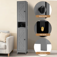 Mobiletto da bagno alto Garvee da 170 cm con 2 ante a battente e 1 cassetto, ripiani regolabili, legno massello, stile rustico, stretto, bianco, versatile per bagno e cucina